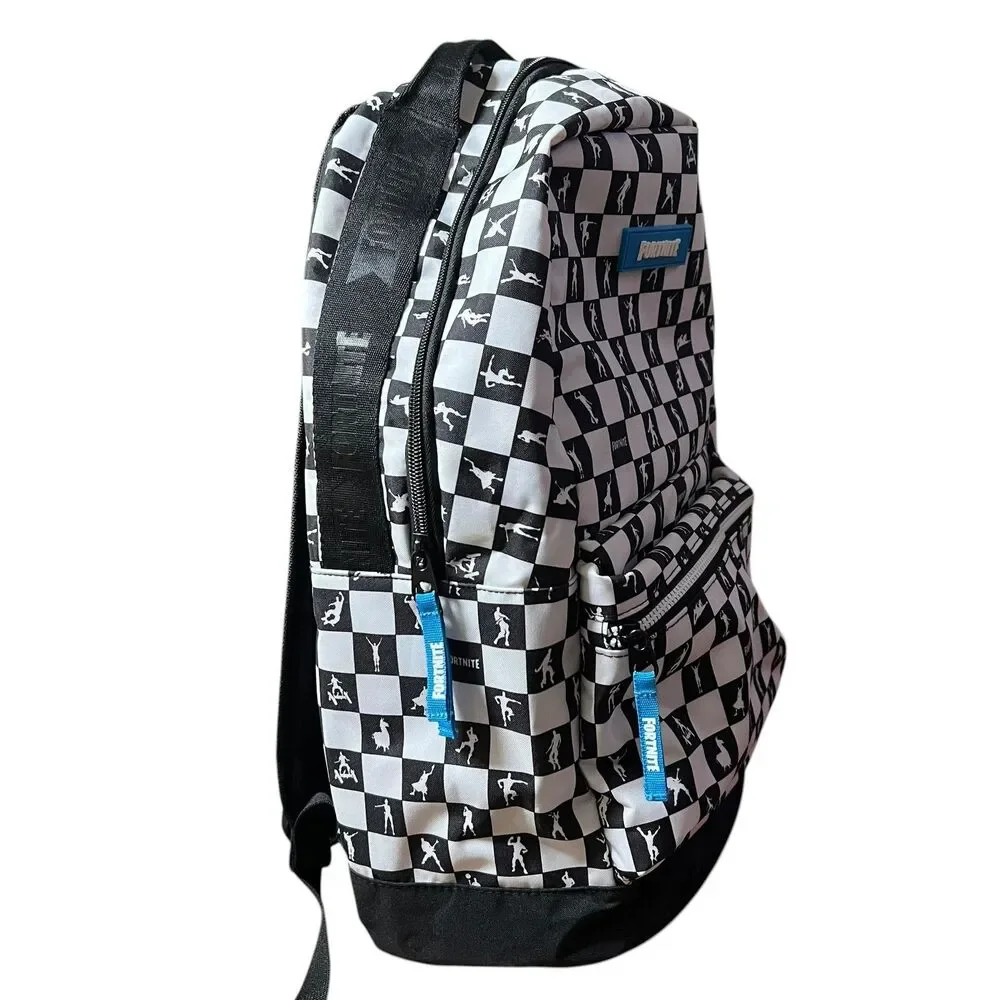 Fortnite Checkerboard Backpack Black White Padded School Bag Carry-On Video Game